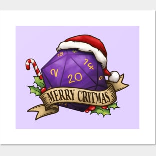 D20 Merry Critmas Dice Purple Posters and Art